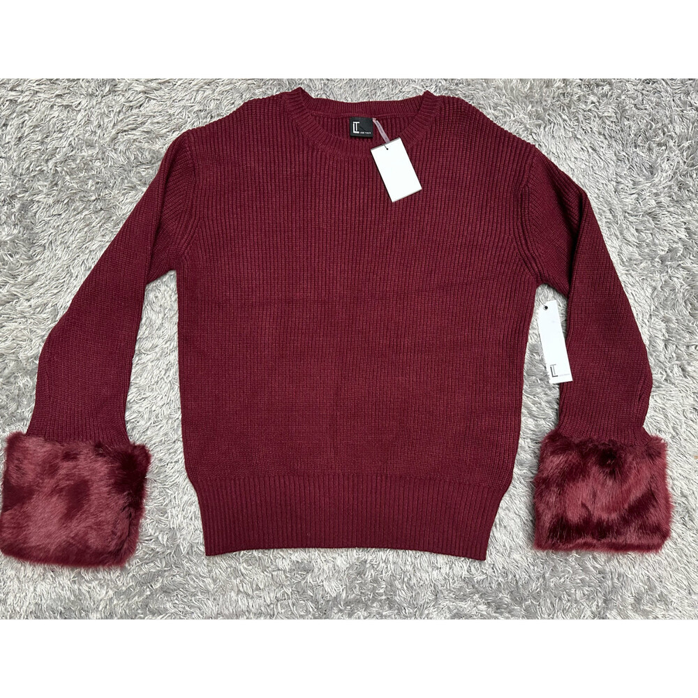 Love Token Faux Fur Cuff Knit Sweater In Wine Size M $180